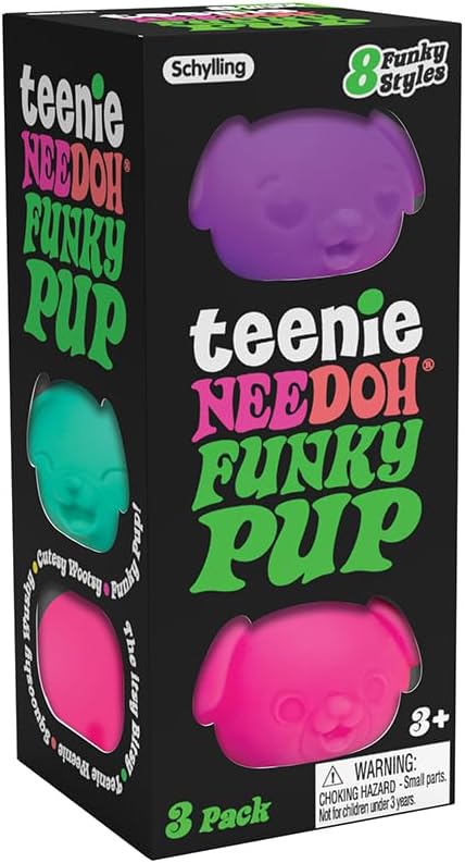 Schylling NeeDoh Teenie Funky Pups - Sensory Squeeze Toy - Contains 3 Mini Groovy Globs - 1.5 Wide - Color May Vary (Pack of 1)