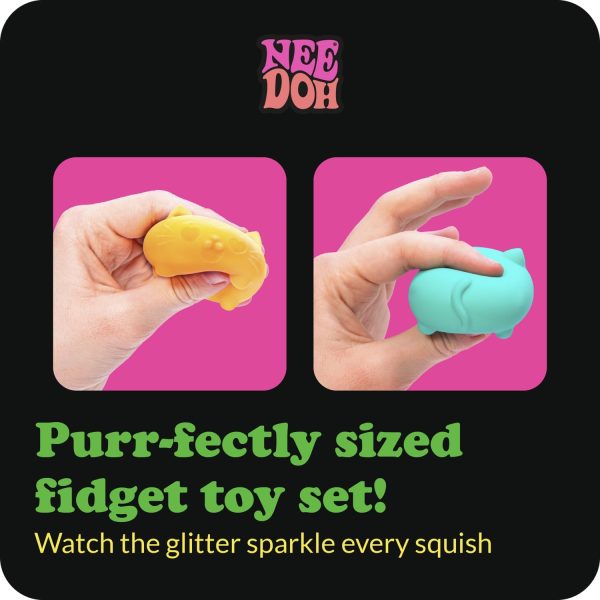 Schylling NeeDoh Teenie Cool Cat - Sensory Squeeze Toy - Contains 3 Mini Groovy Globs - 1.5 Wide - Color May Vary (Pack of 1)